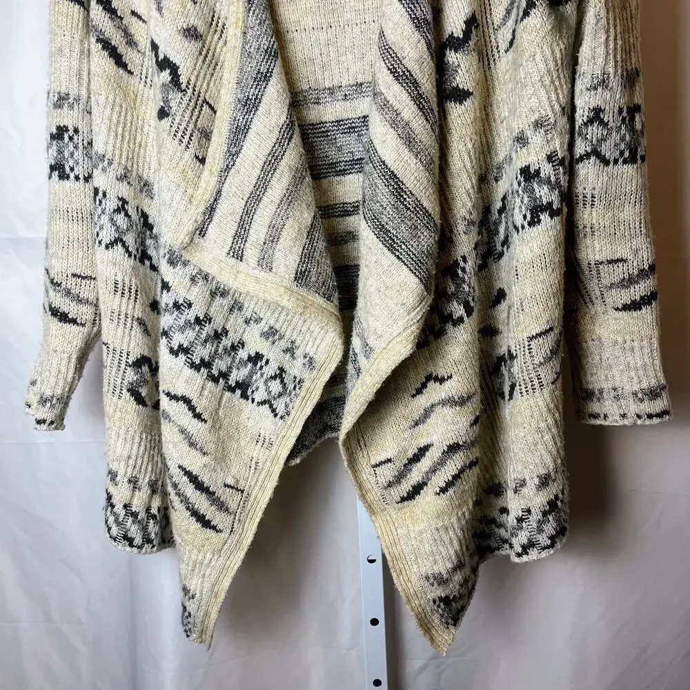 Joie Women’s Open Front Cardigan Sweater Medium Ivory Black Geometric Waterfall